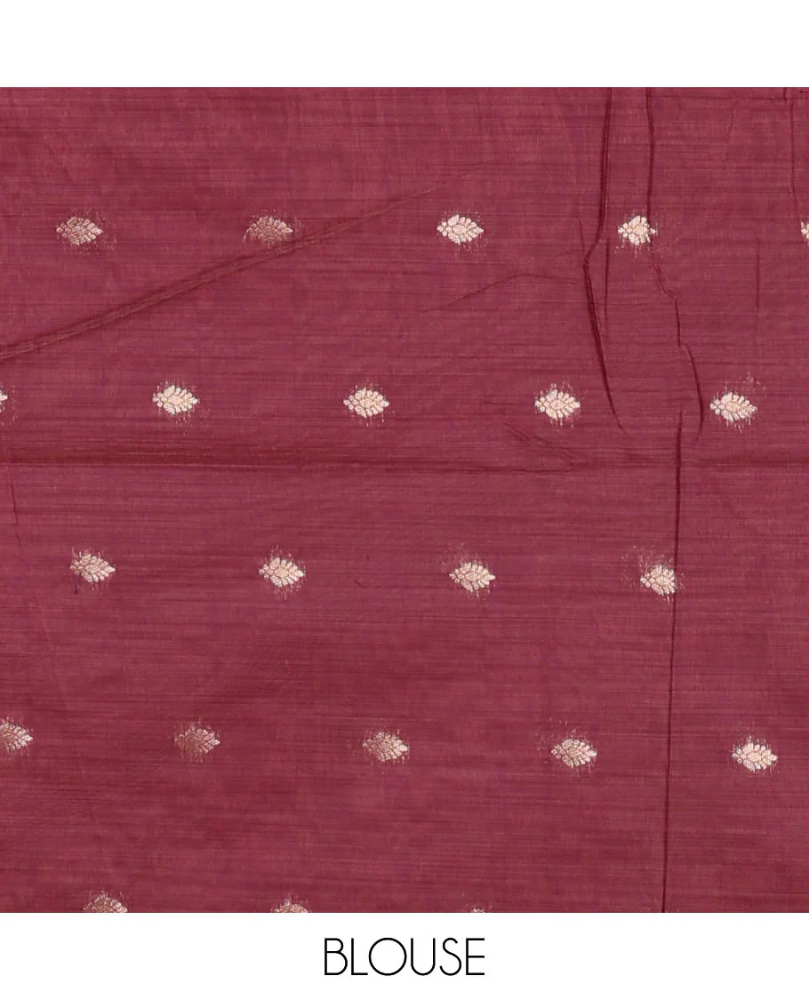 Pale pink meena buttas woven linen saree, jamdhani-style floral design woven border, floral design pallu & contrast zari butta blouse - Image 4