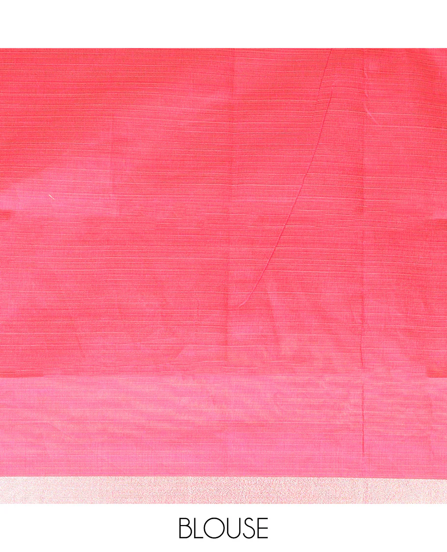 Parrot green floral embroidered chirala cotton saree, plain border, and contrast printed pallu - Image 3