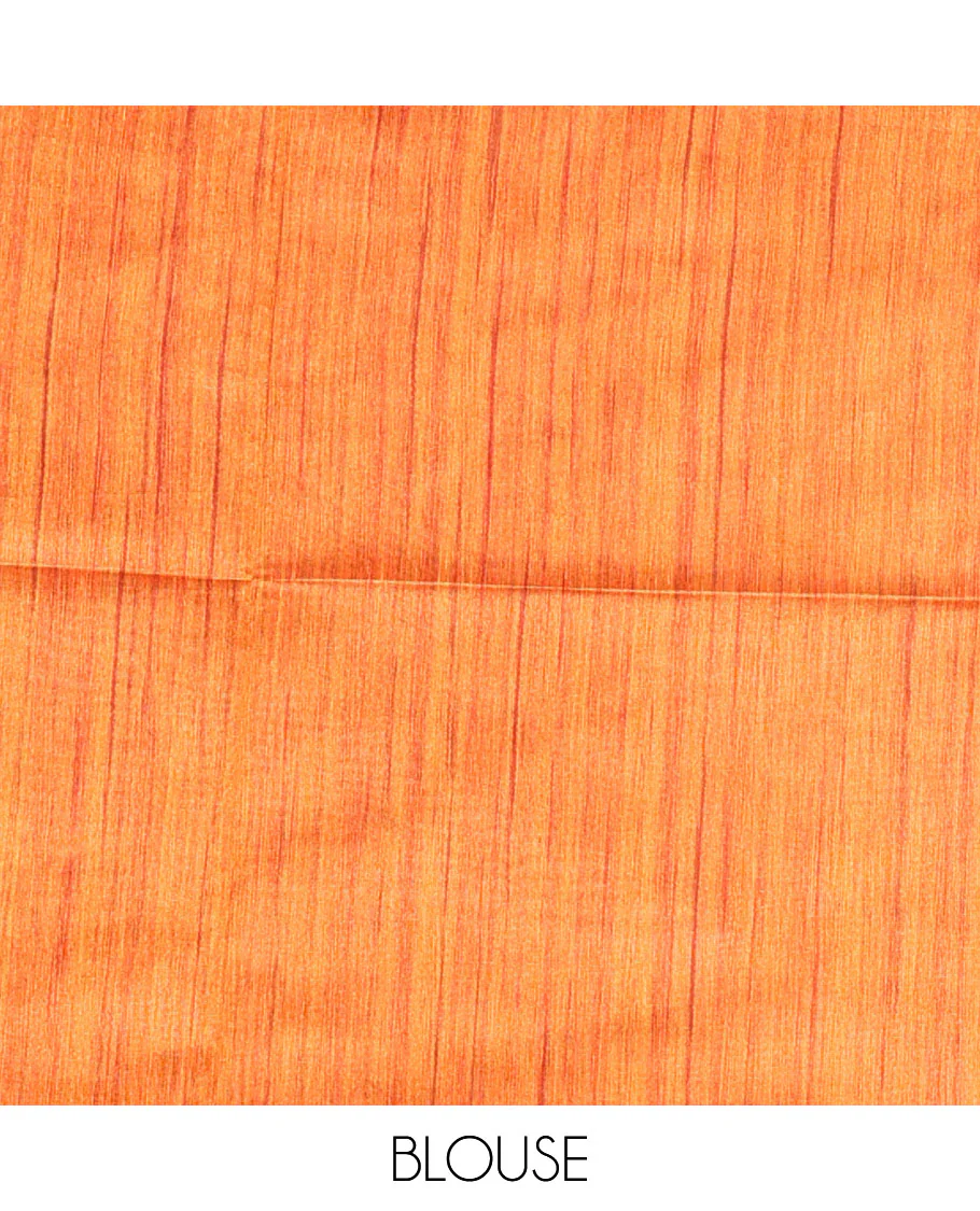 Parrot green full plain katan silk saree, contrast temple border, odisha style printed pallu, and contrast plain blouse - Image 4
