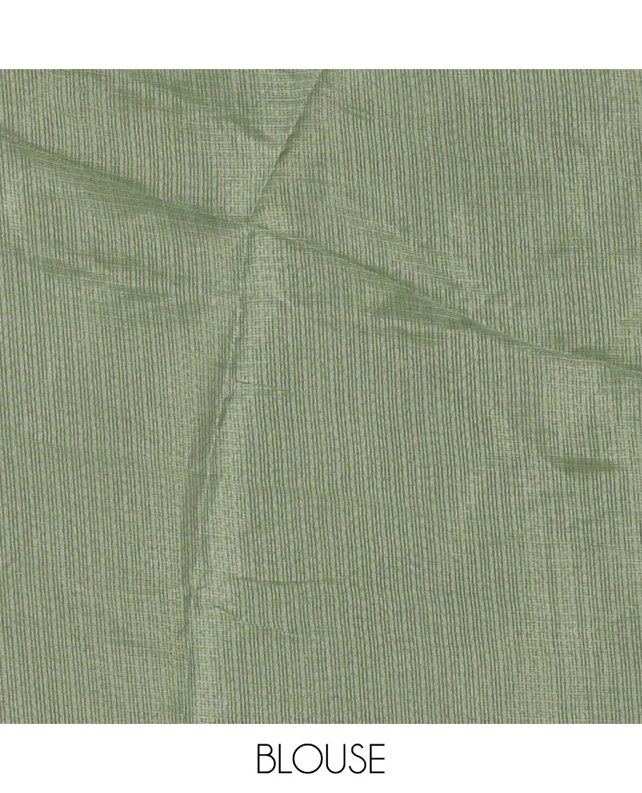 Parrot green plain & chikankari embroidered kota check saree, lace border, embroidered self-pallu & plain blouse - Image 4