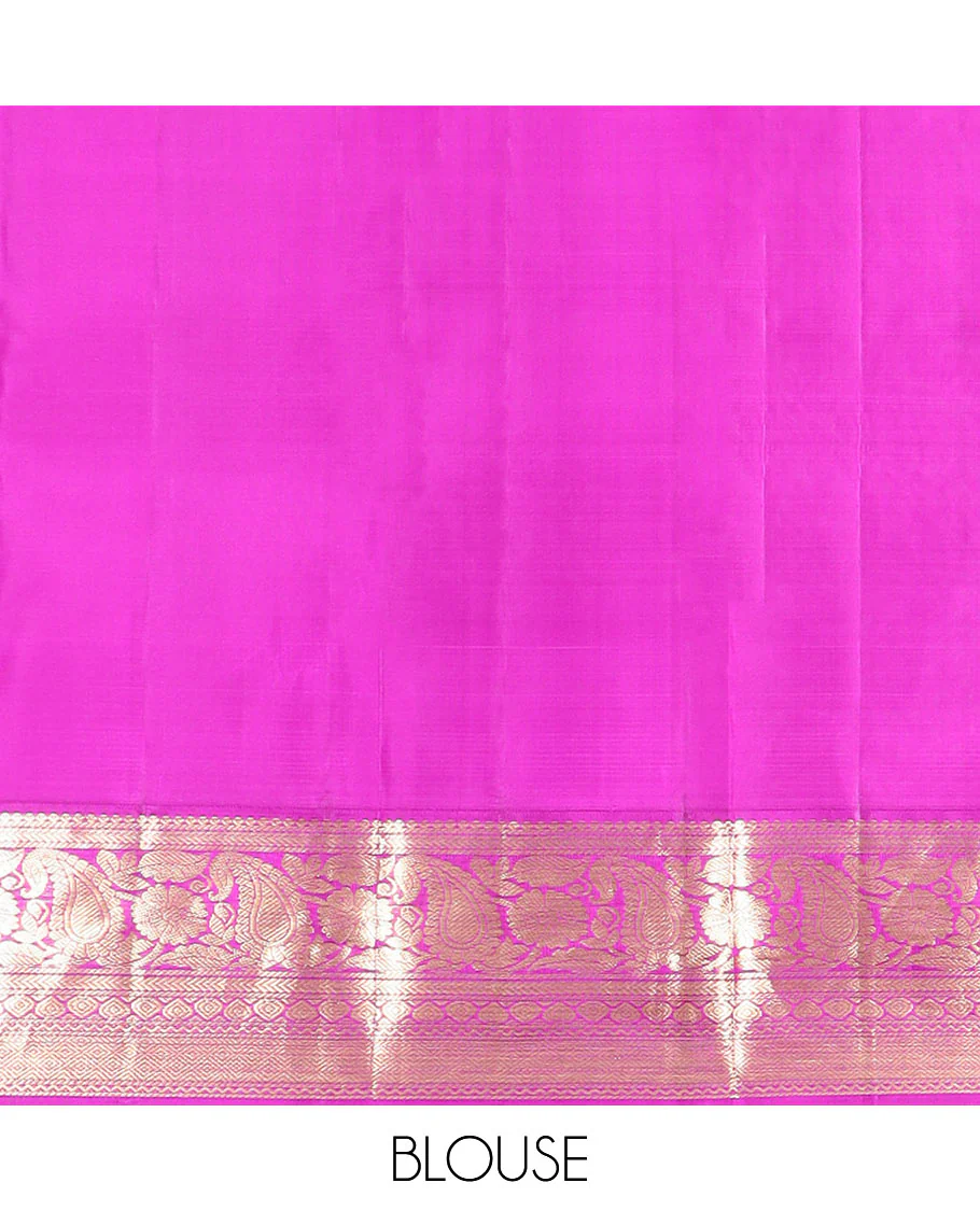 Parrot green zari buttas Vasundhara silk saree, contrast border of thilakam mokku, kathir, floral, manga, thilakam, neli, and diamond designs, and jaal pallu - Image 6
