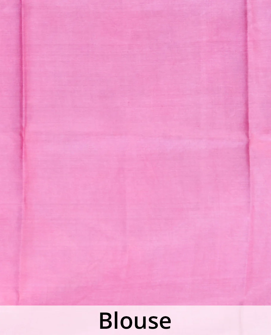 Pastel blue floral motifs printed silk saree, contrast chevron border, and chevron printed pallu - Image 5