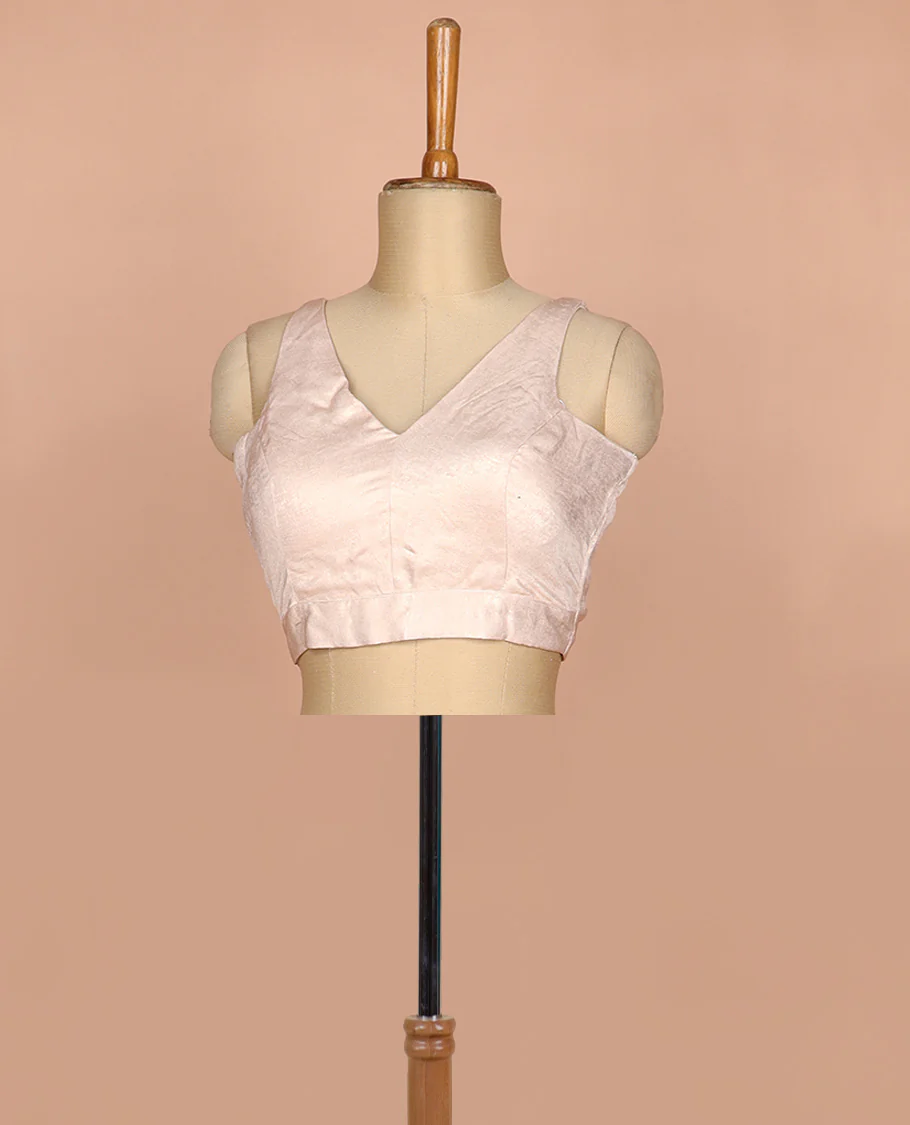 Pastel pink plain front and back V-neck thick strapped sleeveless readymade blouse