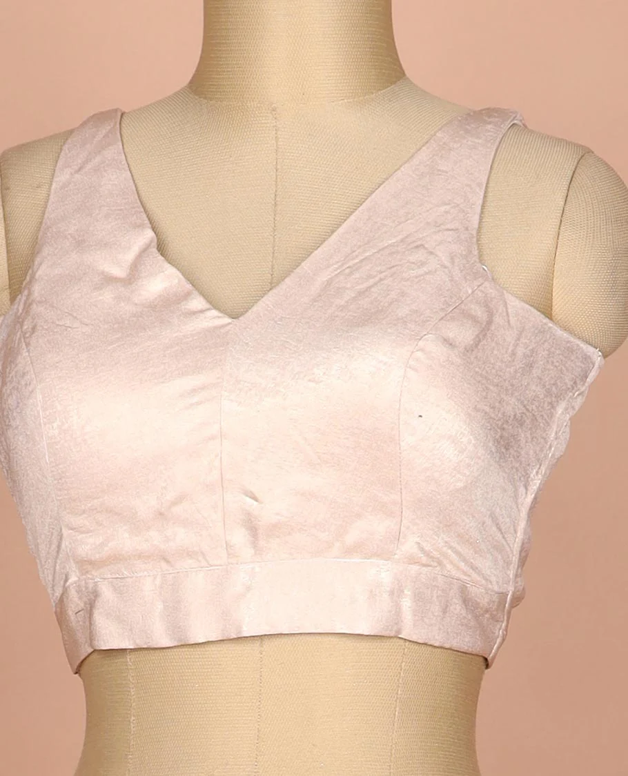 Pastel pink plain front and back V-neck thick strapped sleeveless readymade blouse - Image 2