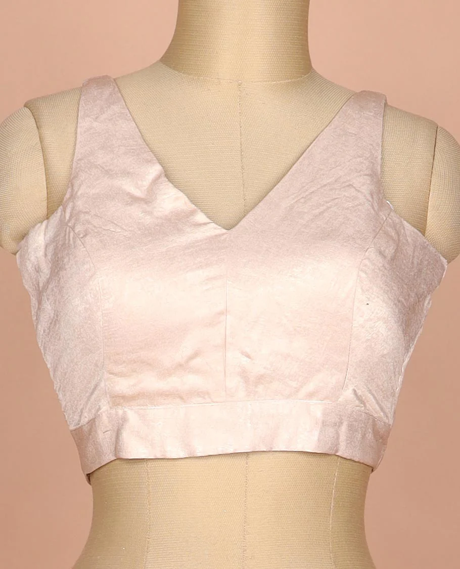 Pastel pink plain front and back V-neck thick strapped sleeveless readymade blouse - Image 3