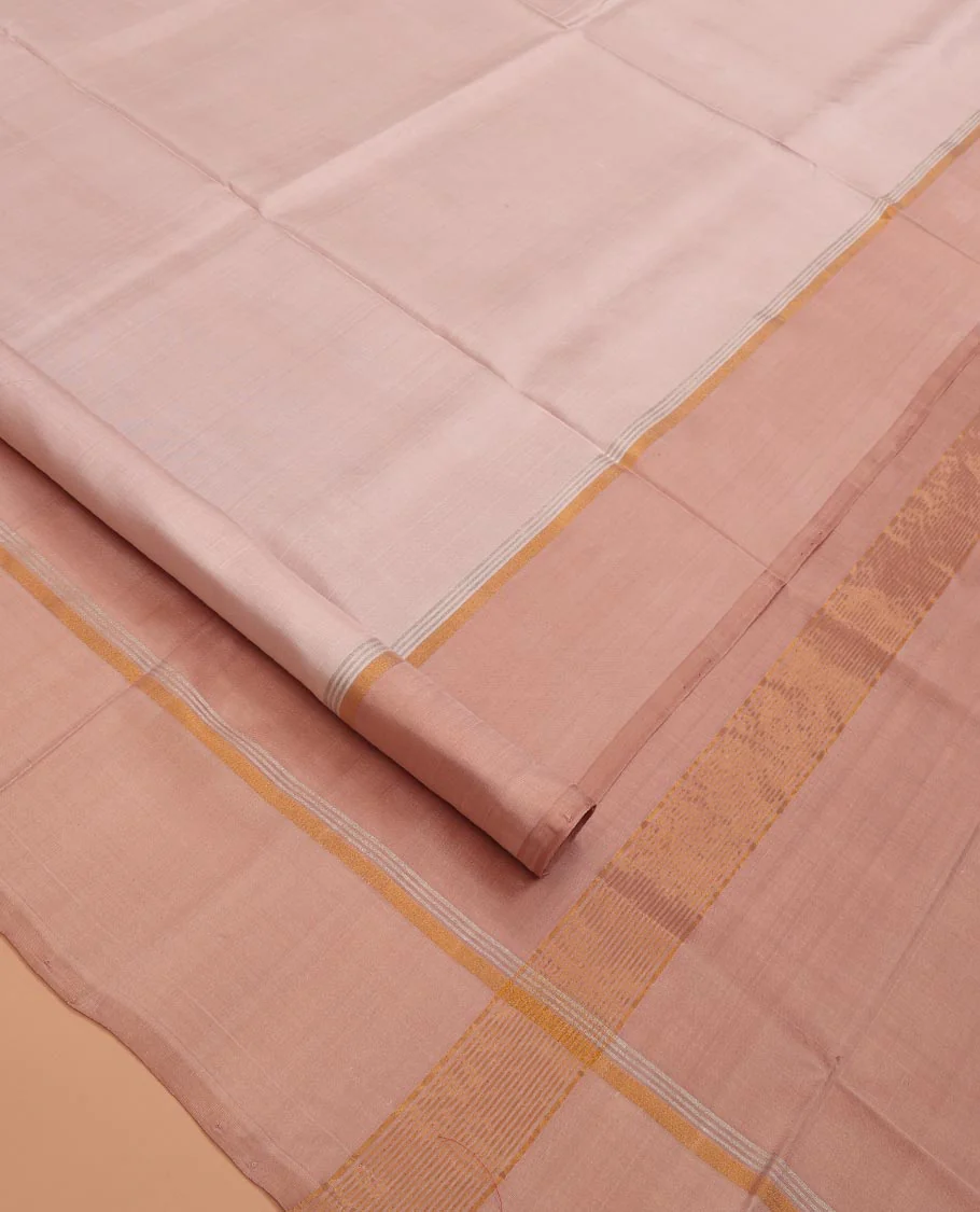 Pastel Pink Uppada Silk Saree, Subtle Contrast Border, Pallu of Sparsely Designed Stripes, and Paired with a Contrast Blouse - Image 2