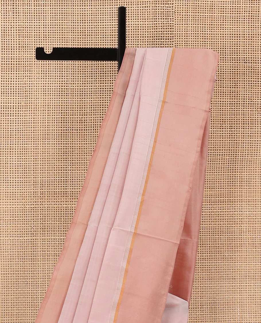 Pastel Pink Uppada Silk Saree, Subtle Contrast Border, Pallu of Sparsely Designed Stripes, and Paired with a Contrast Blouse - Image 3