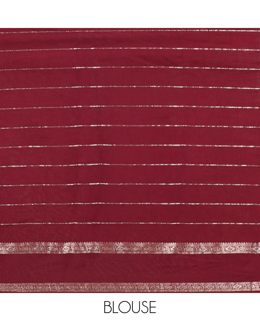 Peach Assam Silk Saree Embellished with Zari Stripes, Complemented with a Contrast Traditional Design Border, Zari-Elevated Pallu, and Paired with a Contrast Blouse - Image 4