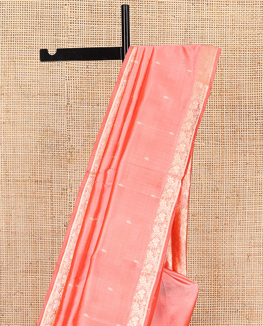 Peach buttas banarasi kathan silk saree, floral creeper border, and pallu of floral jaal design - Image 4