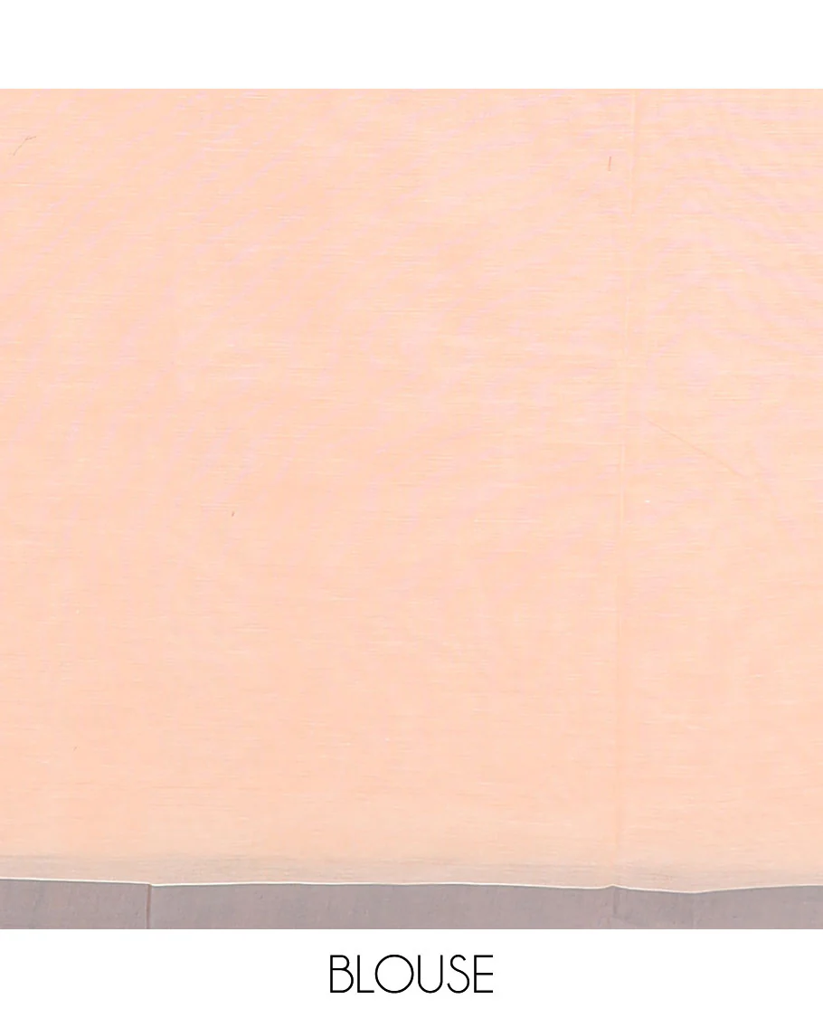 Peach buttas coimbatore cotton saree, contrast plain border and pallu of rose floral motifs - Image 3