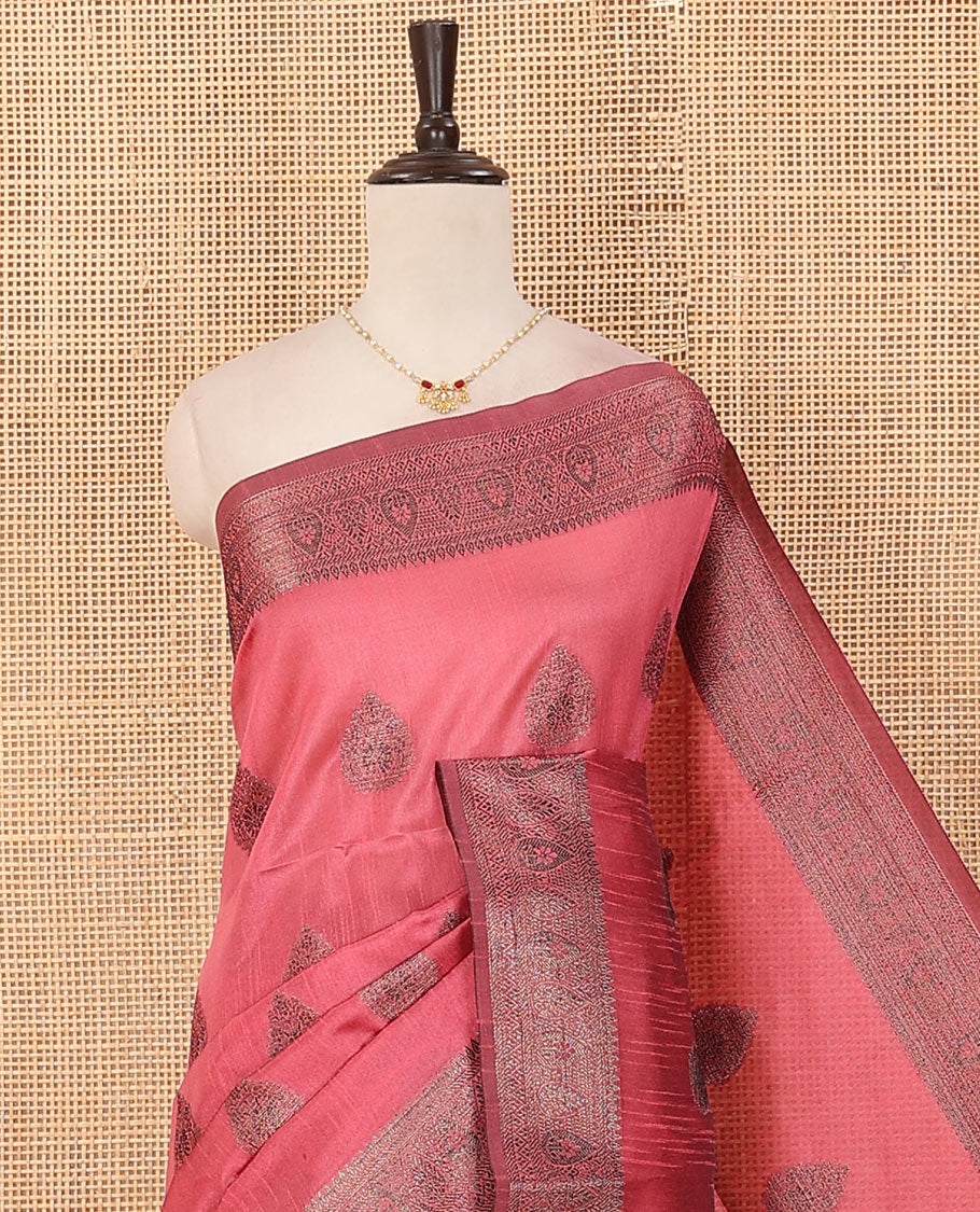 Peach buttas dupion saree, traditional border, and contrast pallu of sequins stripes - Image 2