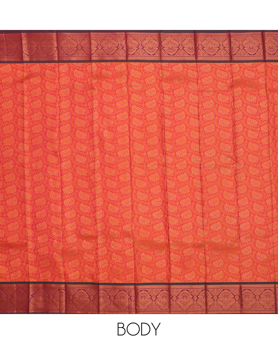 Peach floral jaal jacquard gift saree, contrast traditional zari design border, and intricately zari woven pallu - Image 3