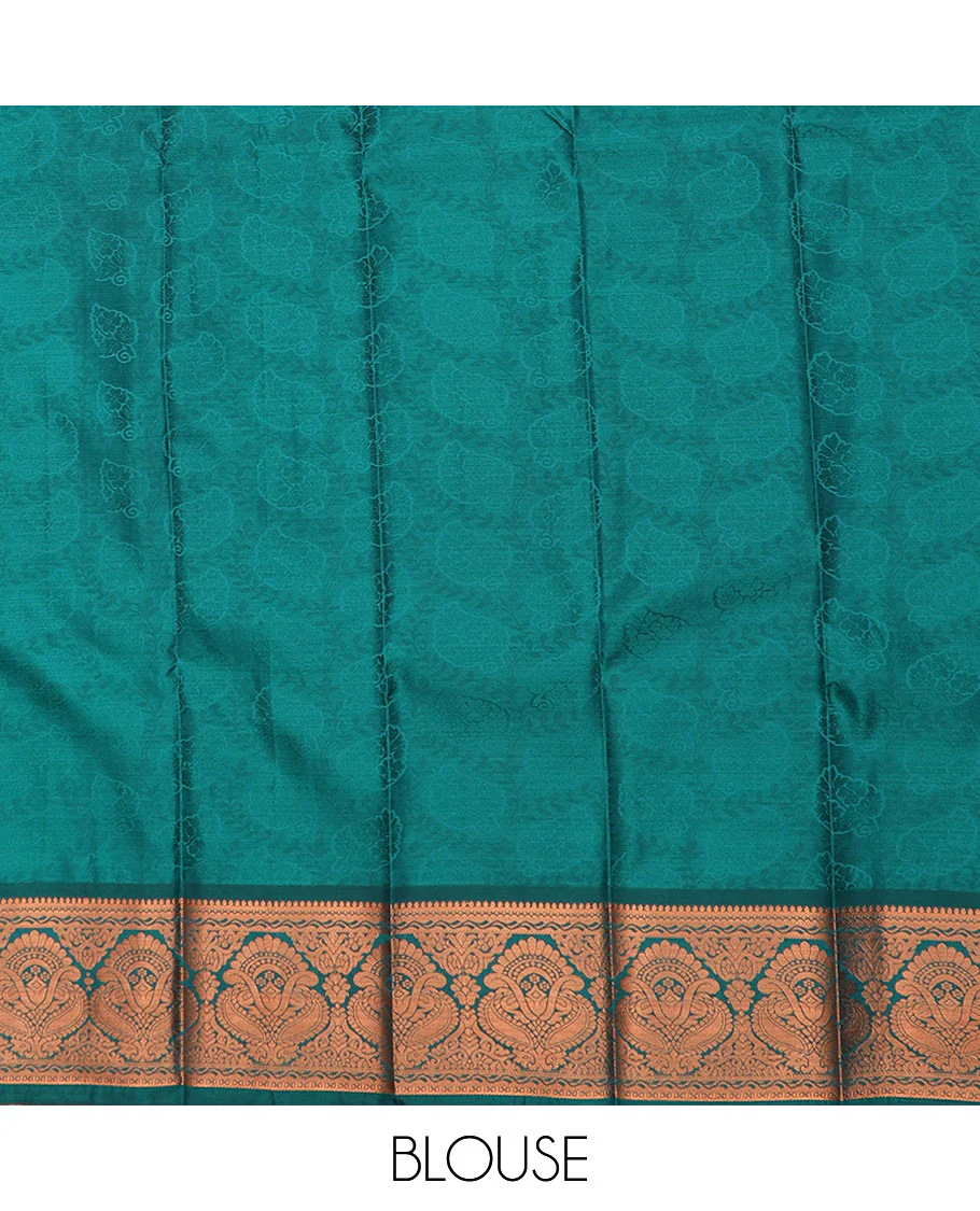 Peach floral jaal jacquard gift saree, contrast traditional zari design border, and intricately zari woven pallu - Image 5