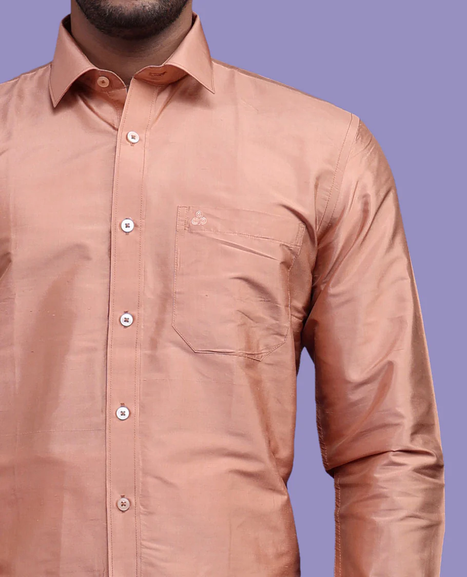 Peach plain design full-sleeve pure-silk shirt - Image 14