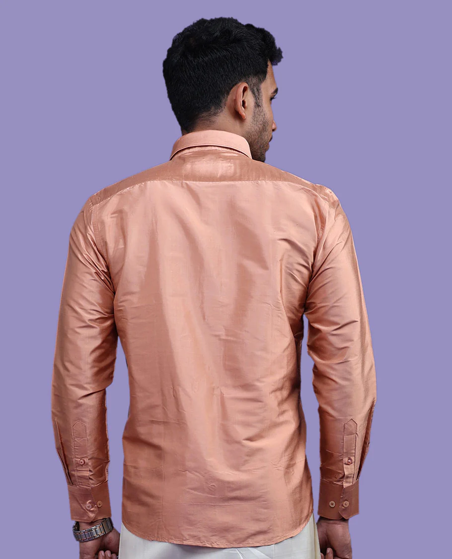 Peach plain design full-sleeve pure-silk shirt - Image 6