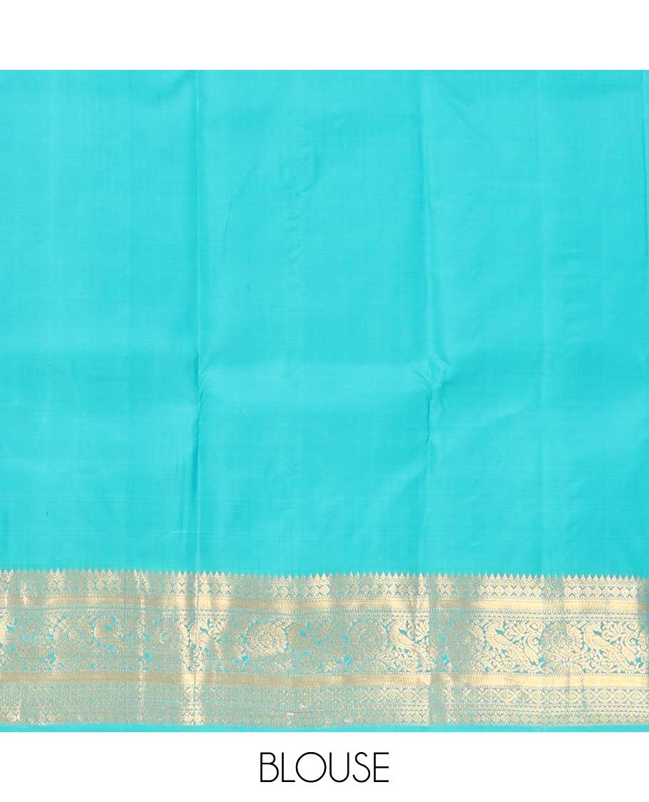Peach thilakam buttas Vasundhara silk saree, contrast border of thilakam,muthu,poun, and mayil, and pallu of jaal design - Image 6