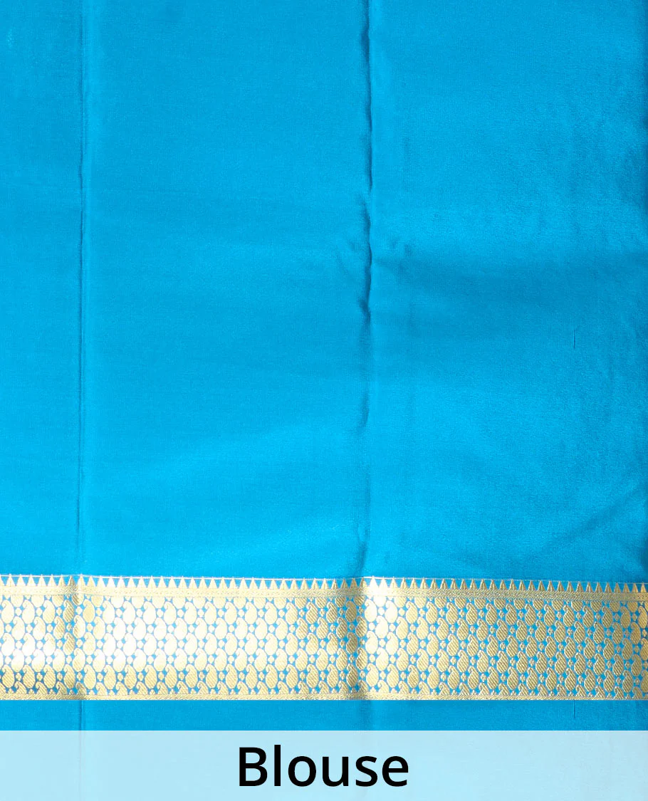 Peach zari buttas Mysore silk saree, contrast paisley zari design border, and intricate pallu - Image 5