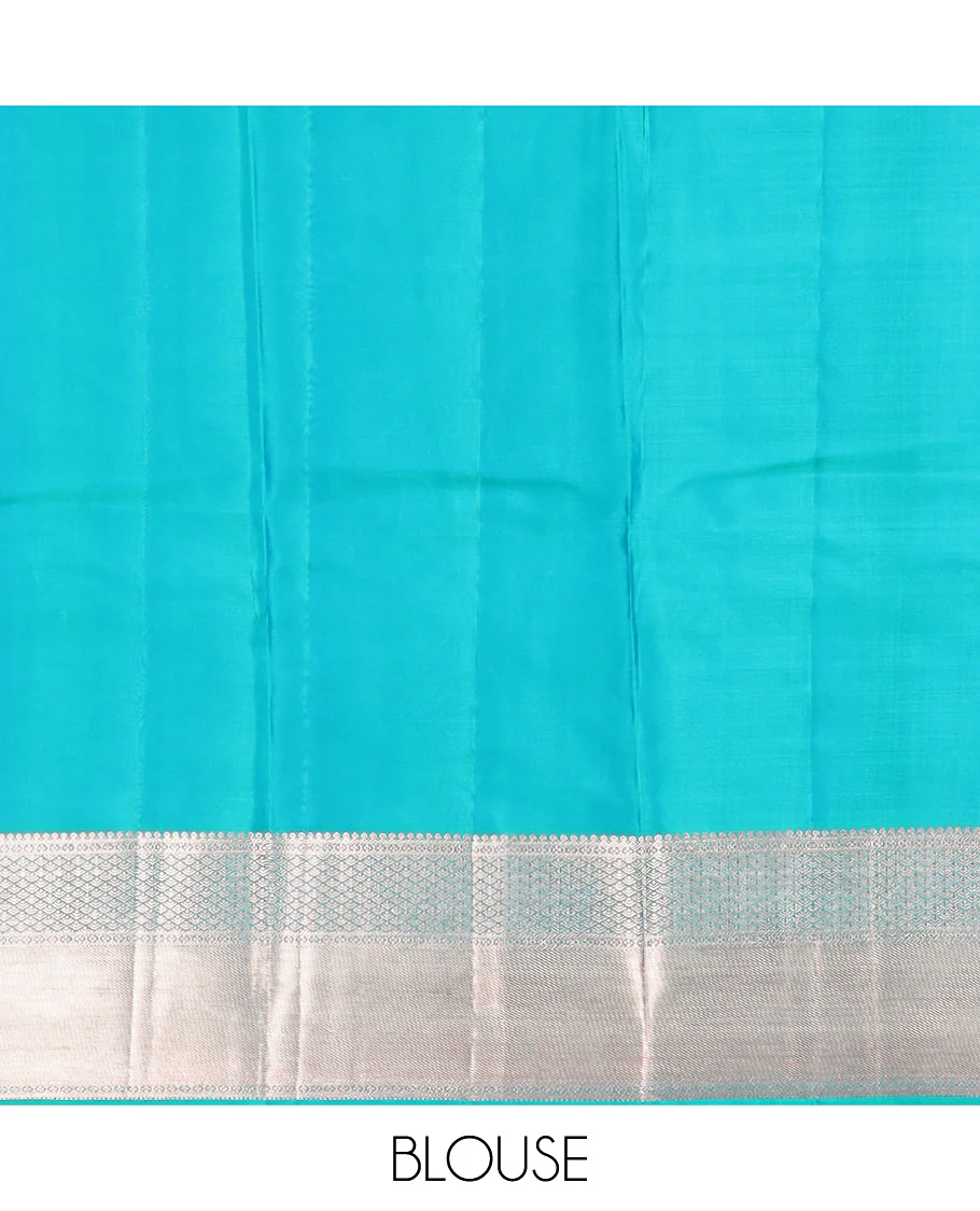 Peacock blue floral jaal jacquard Vasundhara silk mix saree, zari border of thilakam mokku, lavangam, and jaal designs, intricate pallu, and zari design blouse - Image 5