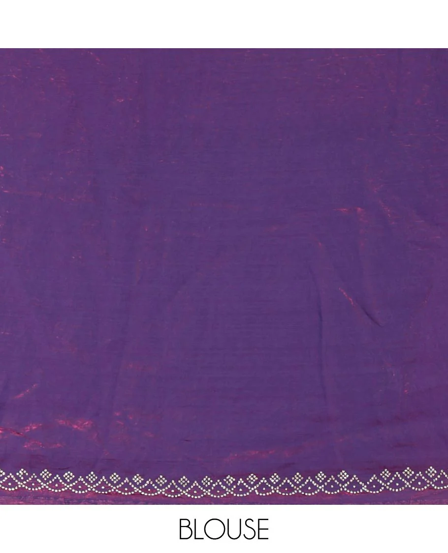 Peacock Green Fendy Chiffon Saree Featuring Elegant Stripes and Buttas Adorned with Sparkling Swarovski Stone Work, Enhanced with a Scalloped Swarovski Stone Work Border, and Paired with a Matching Blouse Embellished with Swarovski Stone Work - Image 3