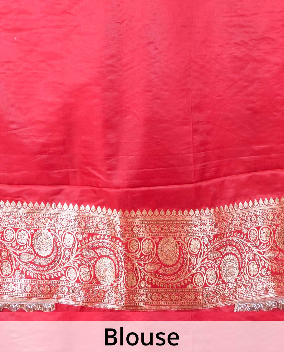 Persian green jacquard with micro stonework banaras nylon silk saree, contrast floral creeper zari and stone work border, and intricately zari woven pallu - Image 5