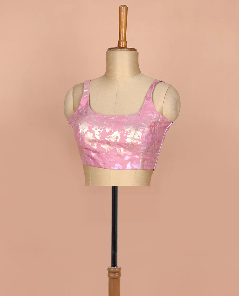 Pink abstract style foil printed round neck thick strap sleeveless readymade blouse