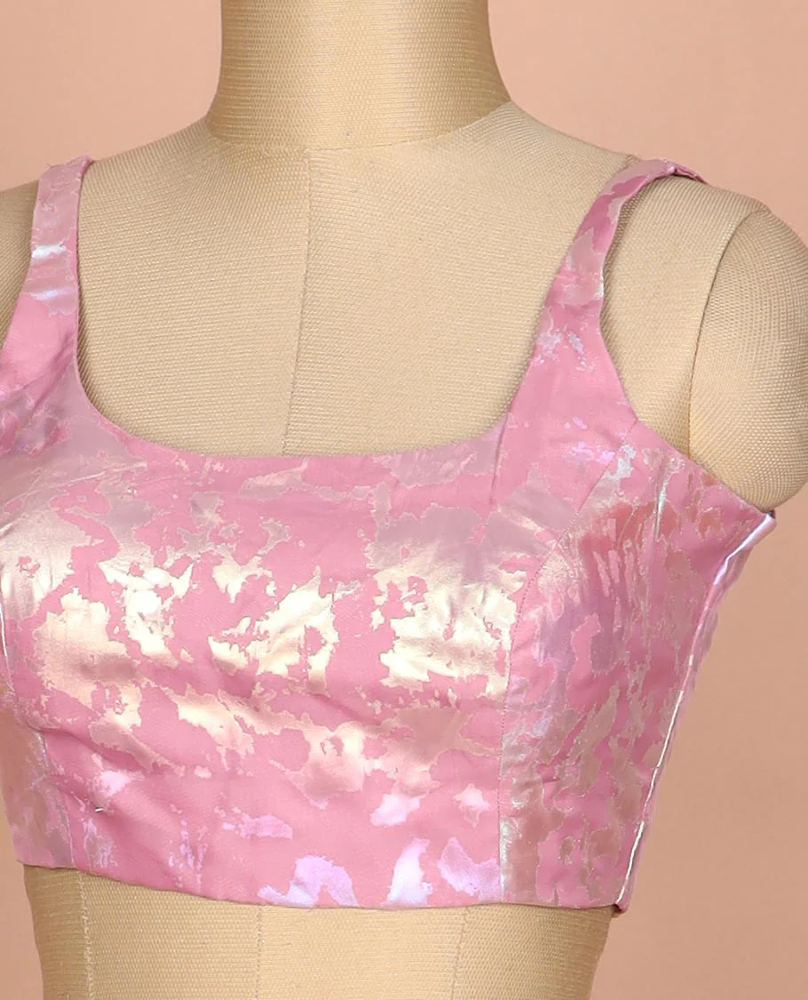 Pink abstract style foil printed round neck thick strap sleeveless readymade blouse - Image 2