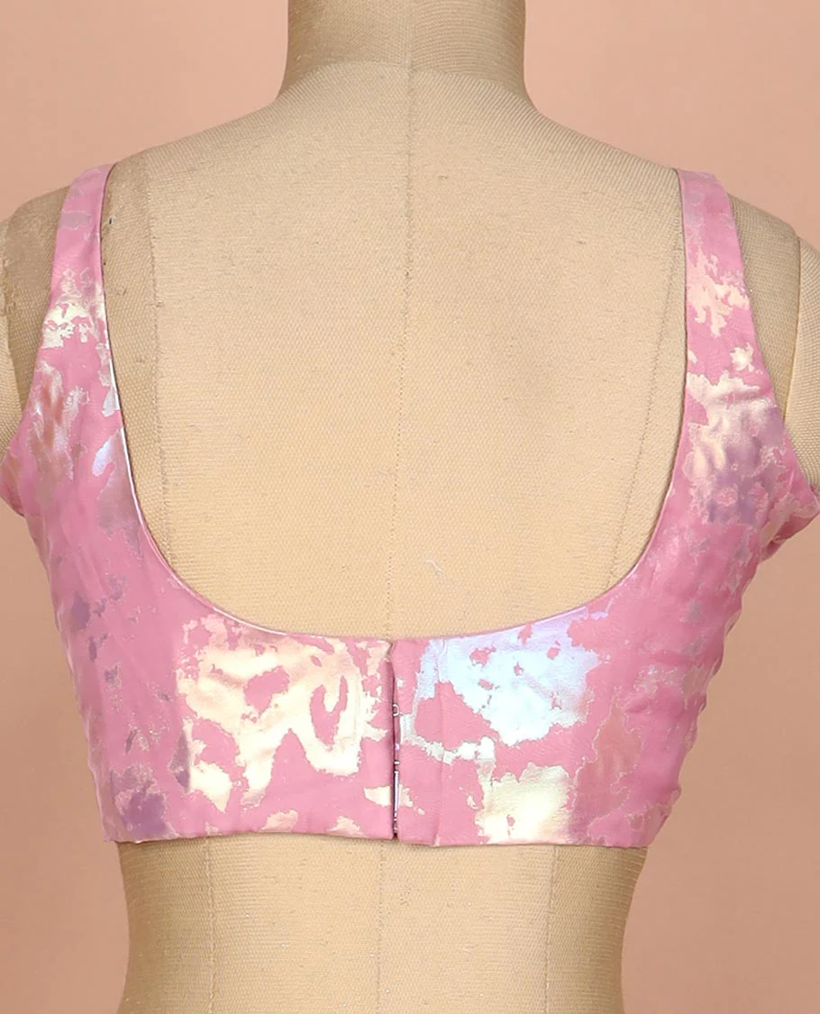 Pink abstract style foil printed round neck thick strap sleeveless readymade blouse - Image 4