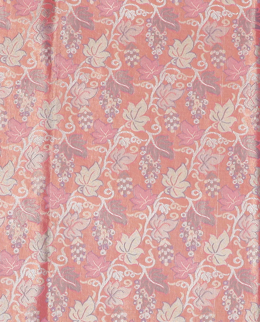 Pink Art Silk Material Half Saree Set Featuring Floral Jacquard Skirt, a Contrast Traditional Zari Design Border, a Zari-Jacquard Blouse, and a Dhavani Decorated with Zari Designs - Image 3