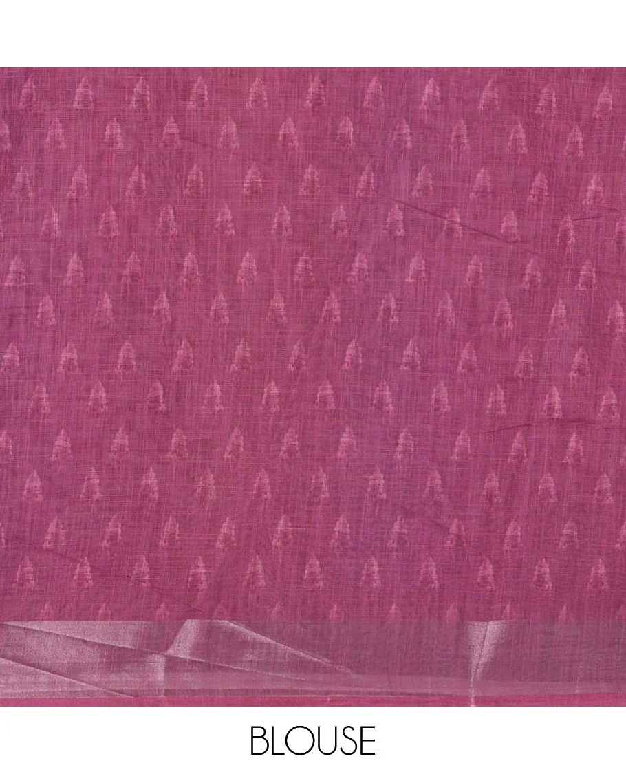 Pink-base colorful vertical stripes printed linen cotton saree, silver zari bavanji border, ice cream motifs printed pallu & contrast printed blouse - Image 4
