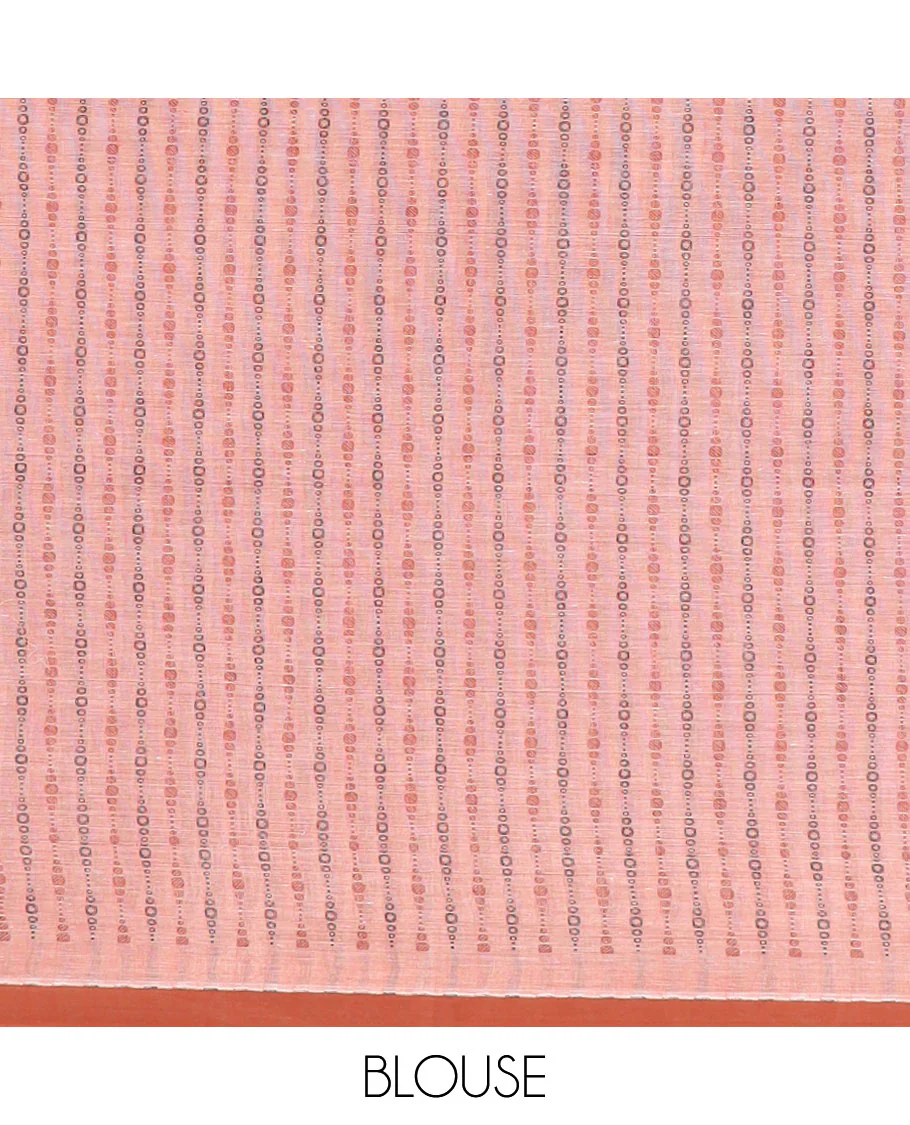 Pink buttas and striped coimbatore cotton saree, contrast plain border and pallu of Swan motifs - Image 3