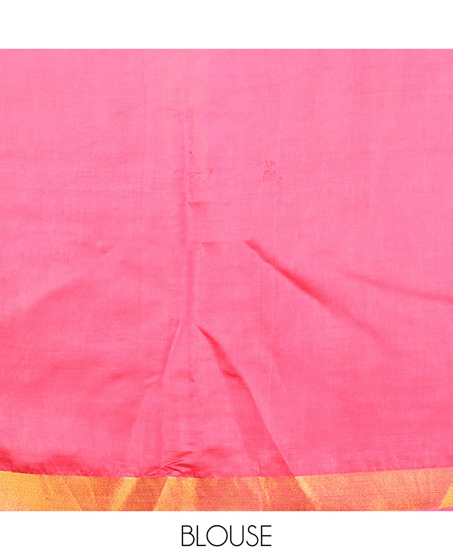 Pink buttas banana pith saree, bavanji zari border, and zari striped pallu - Image 5