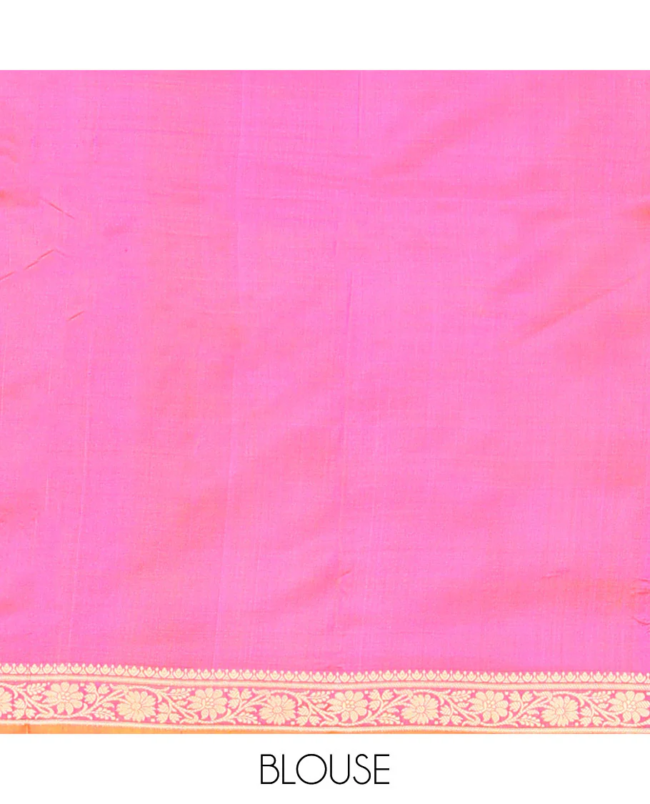 Pink buttas banarasi kathan silk saree,  floral creeper border, and pallu of jaal design - Image 6