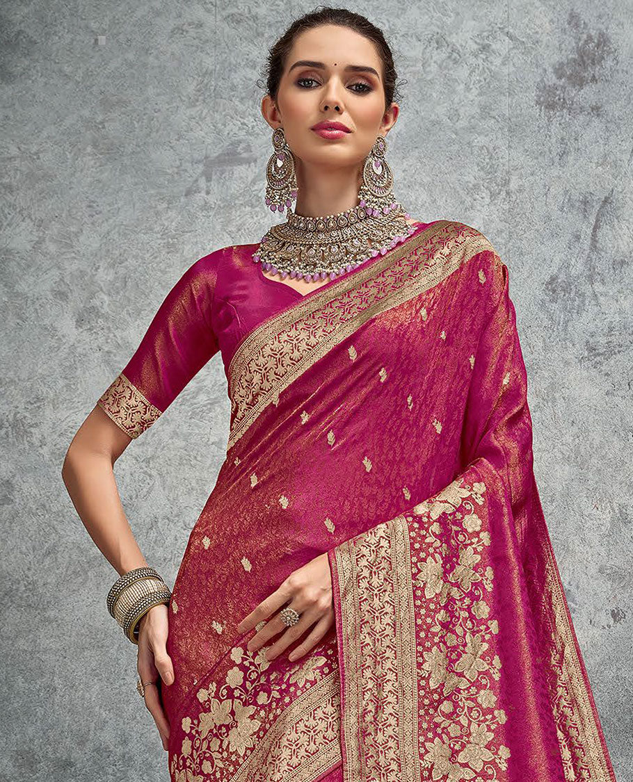 Pink buttas designer saree, floral design border, and pallu of intricate design - Image 2