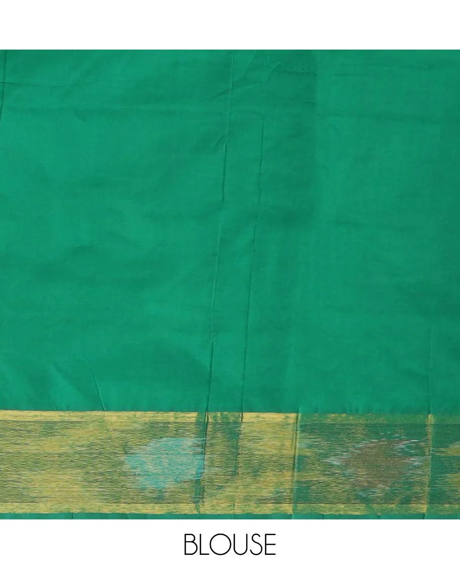 Pink checked design poly cotton saree, floral creeper border, and thick zari striped pallu - Image 3