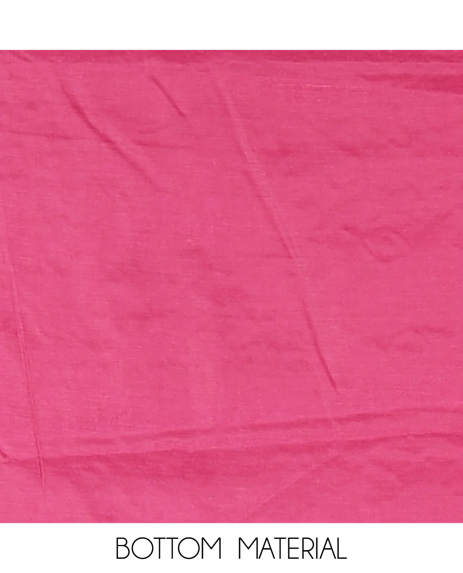 Pink churidar material set, floral print with thread outlined organza top, plain santoon bottom, and floral vine sequins embroidered organza dupatta - Image 5