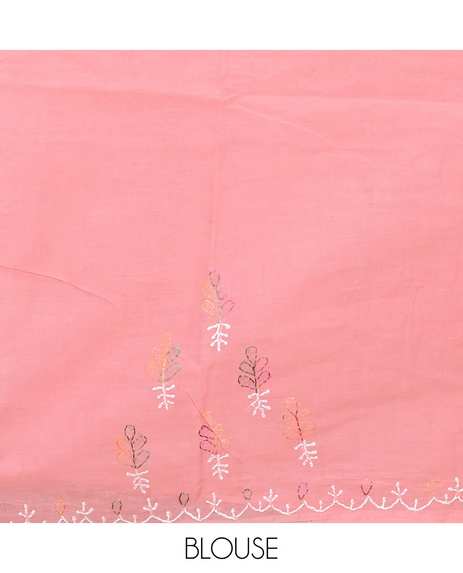 Pink colorful embroidered buttas Lucknowi chikankari saree, thread embroidered border, and floral-paisley motifs embroidered pallu - Image 3