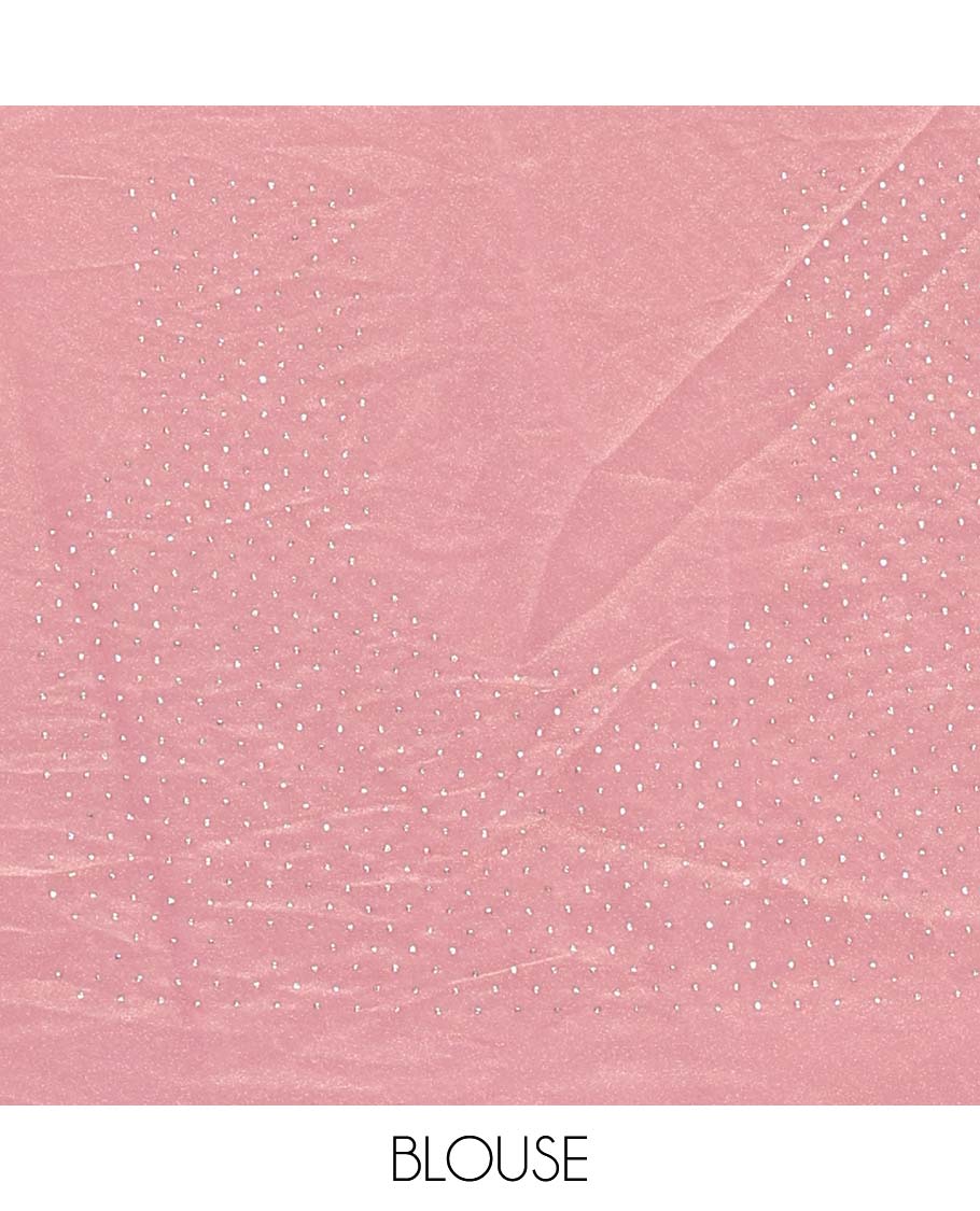 Pink diagonal striped foli printed shimmer chiffon saree, scallop jarkan stone work border, self-pallu, and plain blouse - Image 3