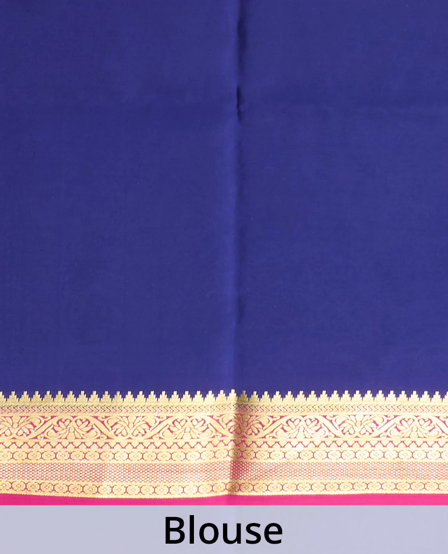 Pink elephant motifs woven Mysore silk saree, contrast traditional zari border, and pallu of big paisley designs - Image 5