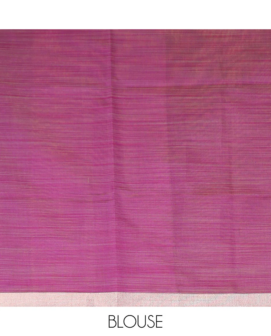 Pink floral buttas printed chirala cotton saree, bavanji border, and contrast floral print pallu - Image 3