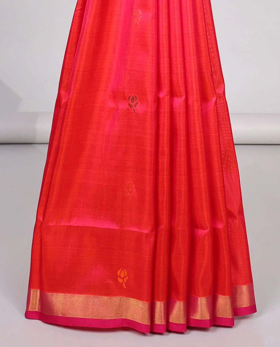 Red floral buttas uppada silk saree with contrast zari border & floral design pallu - Image 4