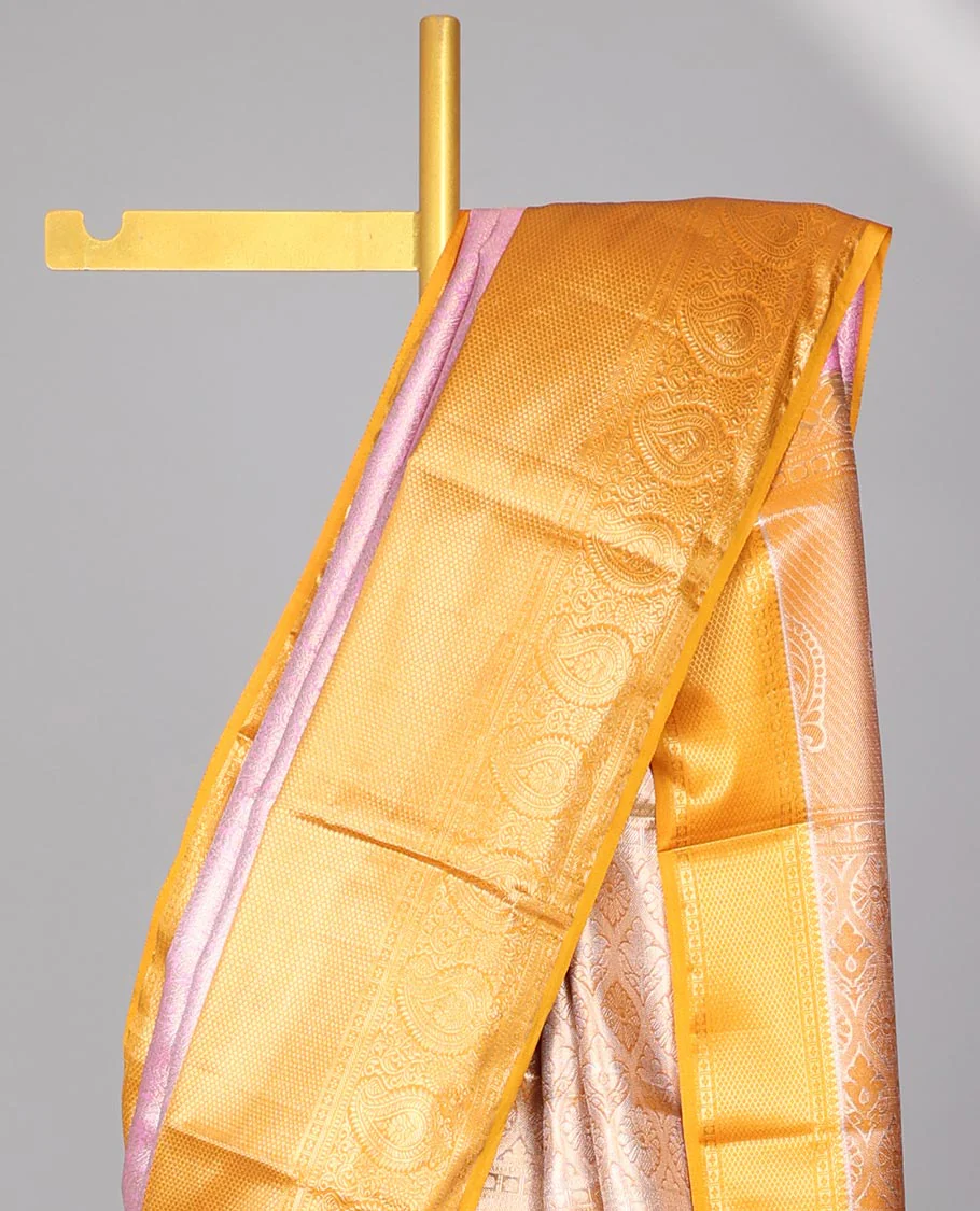 pink floral jacquard budget silk saree with contrast intricate zari design & floral checked zari design pallu - Image 3
