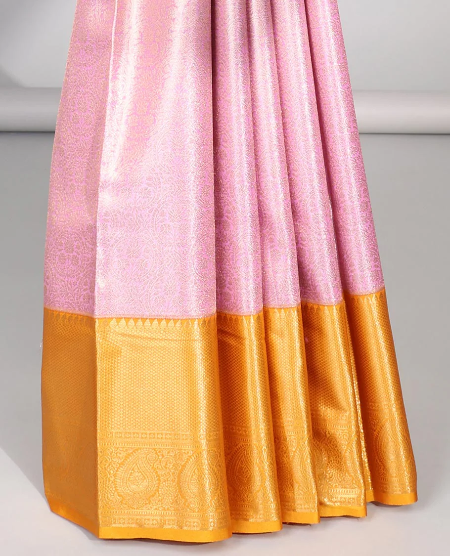 pink floral jacquard budget silk saree with contrast intricate zari design & floral checked zari design pallu - Image 4
