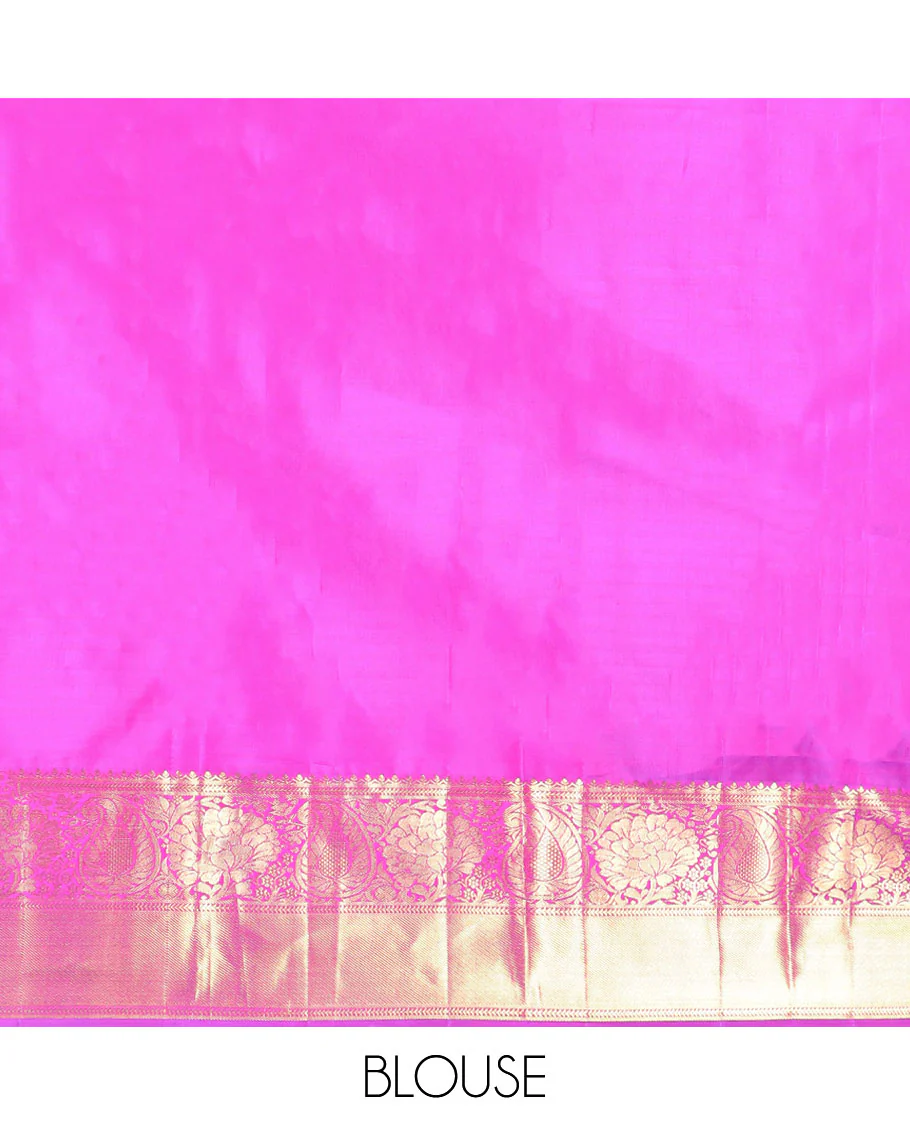 Pink floral jacquard Samudrika silk saree with self zari border of thilakam mokku, kathir, banaras design & zari design pallu - Image 6
