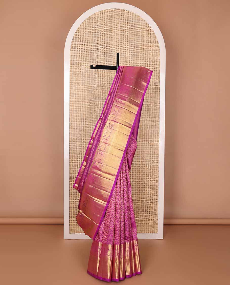 Pink floral jacquard Samudrika silk saree with self border of kathir, banaras, mayil design & floral design pallu