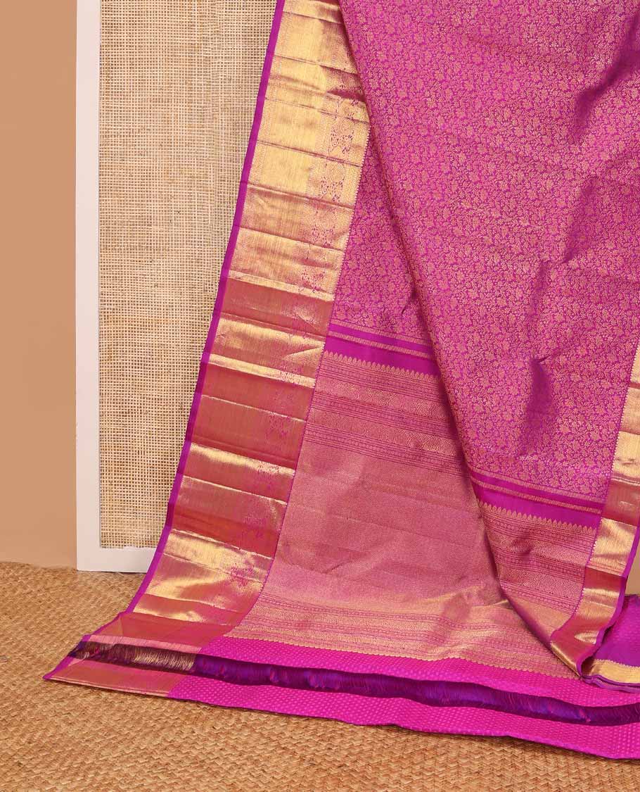 Pink floral jacquard Samudrika silk saree with self border of kathir, banaras, mayil design & floral design pallu - Image 3