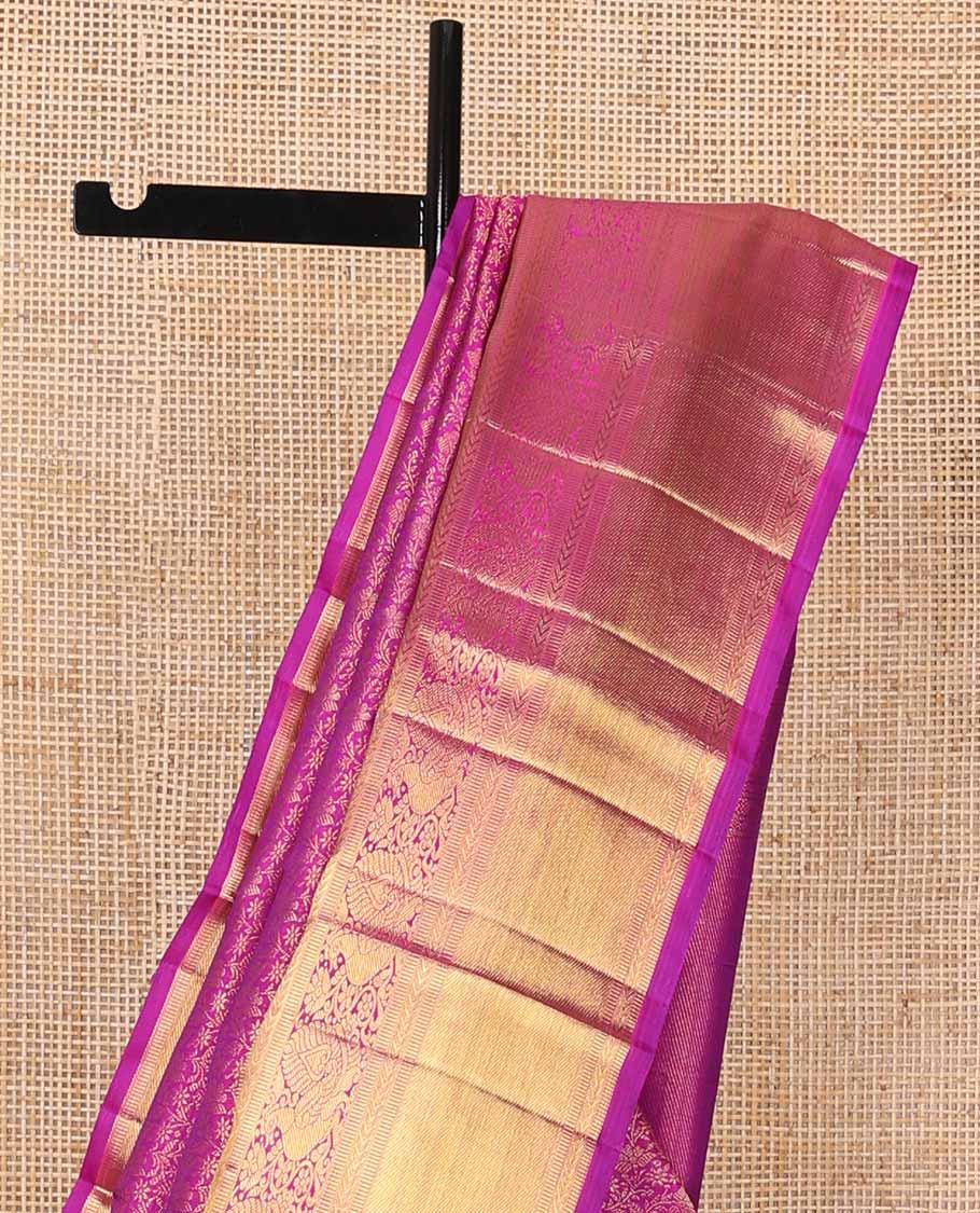 Pink floral jacquard Samudrika silk saree with self border of kathir, banaras, mayil design & floral design pallu - Image 4