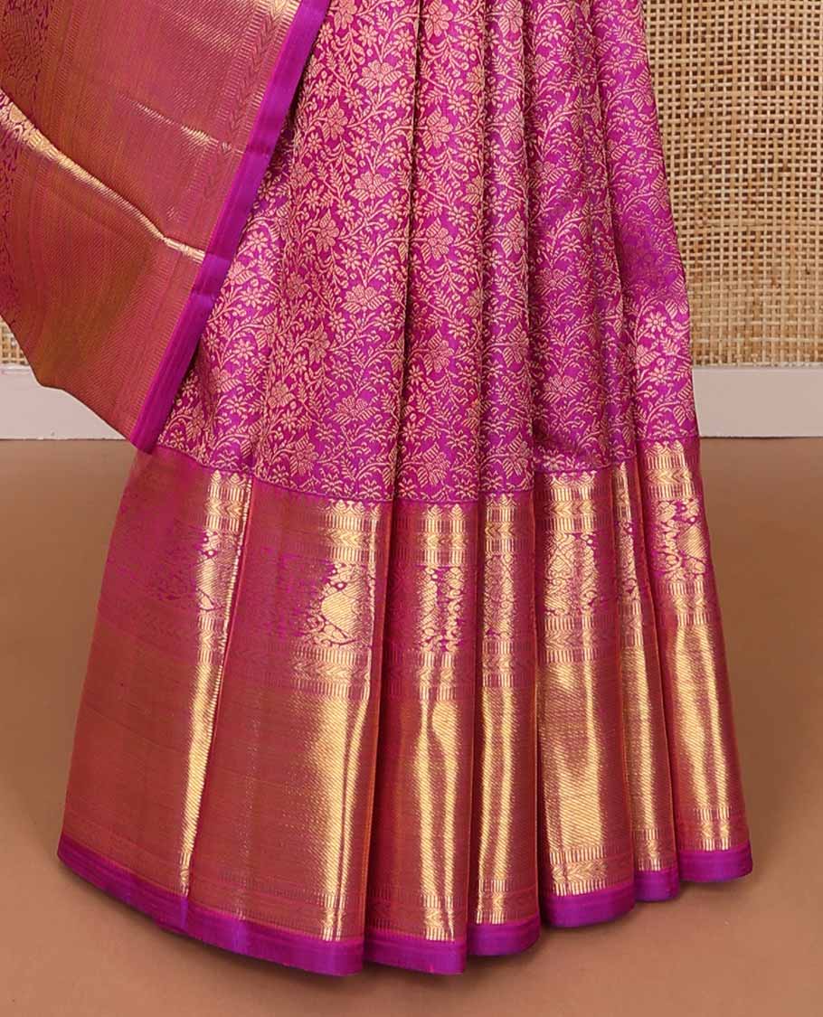 Pink floral jacquard Samudrika silk saree with self border of kathir, banaras, mayil design & floral design pallu - Image 5