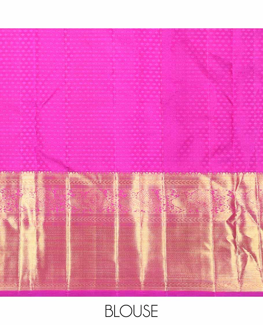 Pink floral jacquard Samudrika silk saree with self border of kathir, banaras, mayil design & floral design pallu - Image 6