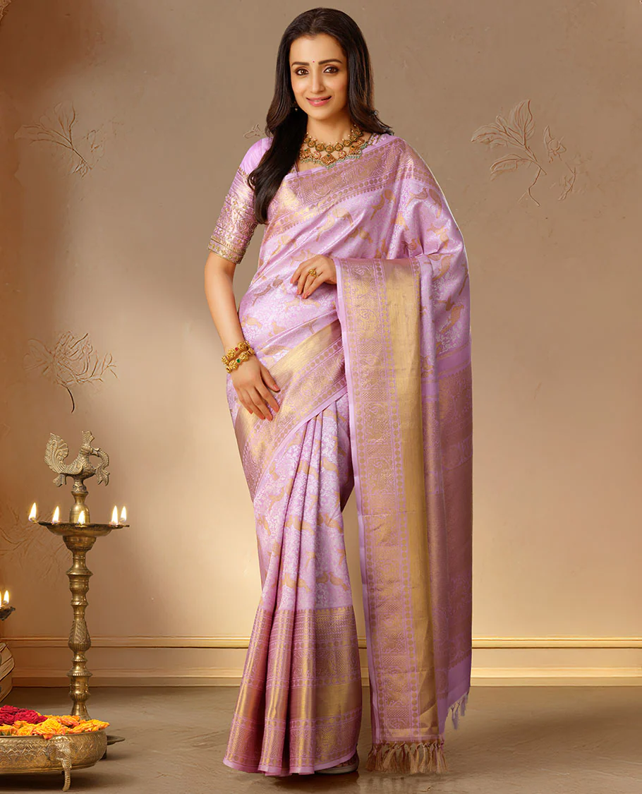 Pink floral & Jodi Pura design Samudrika silk saree, zari border of thilakam,banaras,mayil kann,poun & yaanai designs & zari-rich intricate pallu