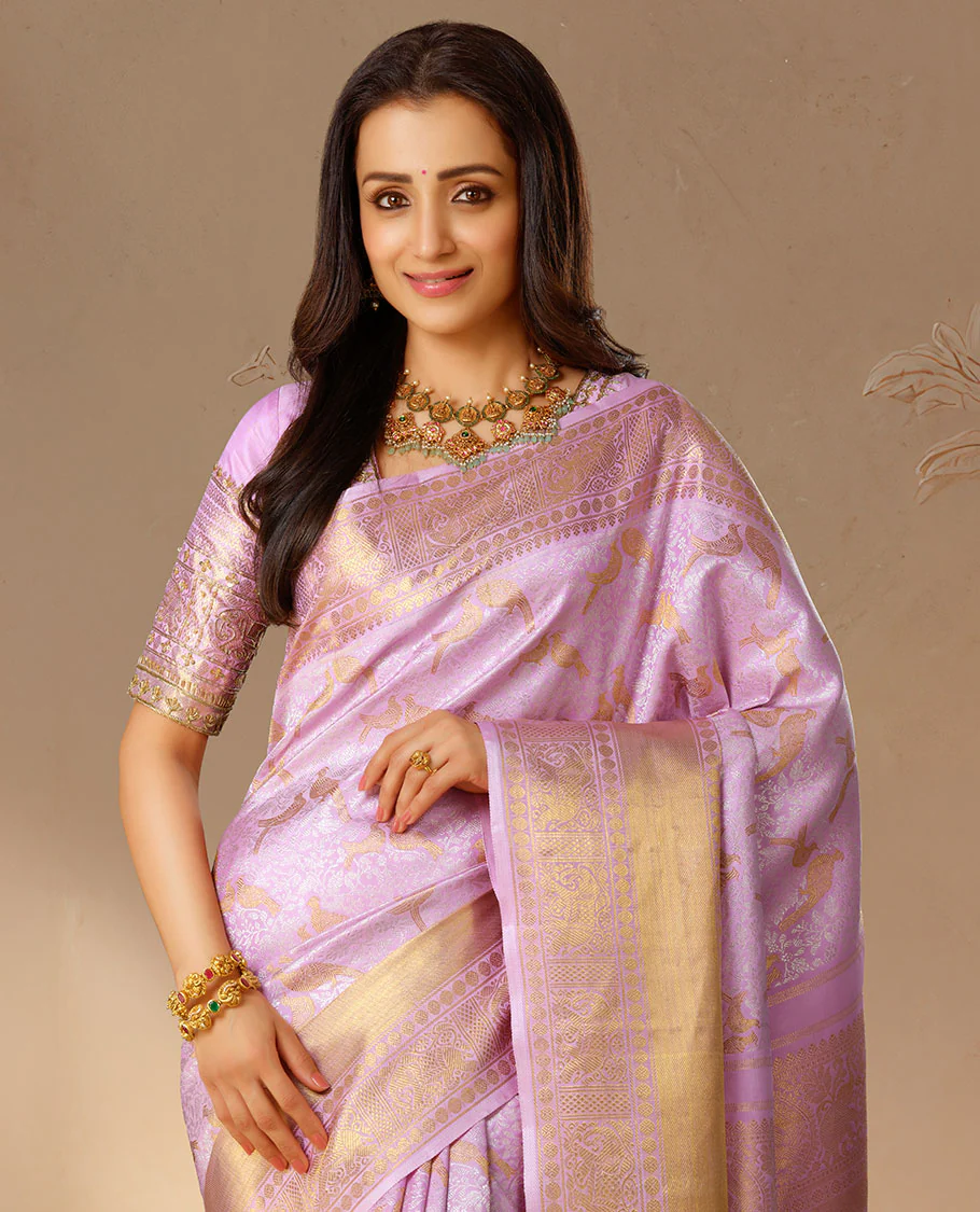 Pink floral & Jodi Pura design Samudrika silk saree, zari border of thilakam,banaras,mayil kann,poun & yaanai designs & zari-rich intricate pallu - Image 2